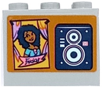 Lego Container, Cupboard 2 x 3 x 2 - Hollow Studs with Dark Blue Speaker and Taped Poster with Friends Minifigure and 'Friday' Pattern (Sticker) - Set 41682 / Light Bluish Gray