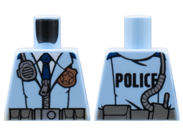 Lego Torso Police Male Jacket with Zipper, Dark Blue Tie, Gold Badge, Radio and 'POLICE' Pattern on Back