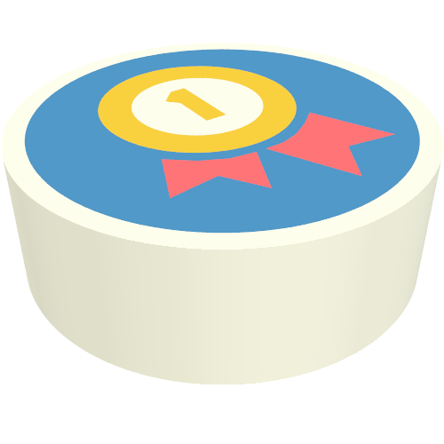 Lego Tile Round 1 x 1 with Yellow Medal, Coral Ribbon on Blue Background Print