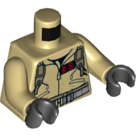 Lego Torso Jumpsuit with 'R.S.' ID Badge and 'Ray' on Back Print, Tan Arms, Black Hands / Tan
