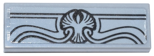 Lego Tile 1 x 3 with Black Lines, Scrollwork and HP Ravenclaw Eagle Emblem Pattern (Sticker) - Set 76385 / Light Bluish Gray