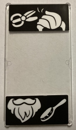 Lego Glass for Window 1 x 4 x 6 with White Scissors, Hair, Beard and Brush on Black Background Pattern (Stickers) - Set 60380
