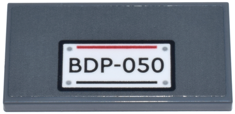 Lego Tile 2 x 4 with White License Plate with Black and Red Lines and 'BDP-050' and Light Bluish Gray Bolts Pattern (Sticker) - Set 910050