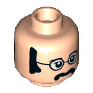 Lego Minifig Head John (The Beatles), Glasses with White Lenses, Sideburns and Moustache, Neutral / Smiling Print / Light Nougat