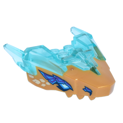 Lego Creature Body Part, Dragon Head with Trans-Light Blue Horns Pattern with Dark Azure/Dark Blue/Light Aqua Eyes, Dark Purple Scales Print