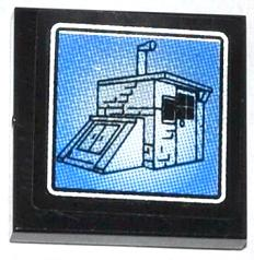 Lego Tile 2 x 2 with Shed with Basement on Surveillance Screen Pattern (Sticker) - Set 60044 / Black