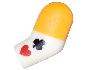 Lego Arm, Left with Bright Light Orange Short Sleeve and Black Club and Red Heart Card Suit Symbols Pattern / White