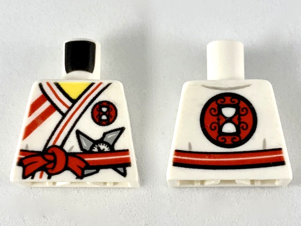 Lego Torso Ninjago Robe with Red Sash and Trim and Silver Shuriken Throwing Star Pattern / White