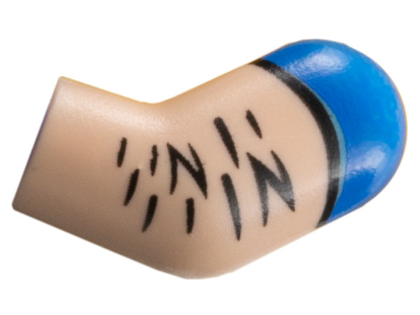 Lego Arm, Left with Blue Shoulder and Black Hair Pattern / Light Nougat