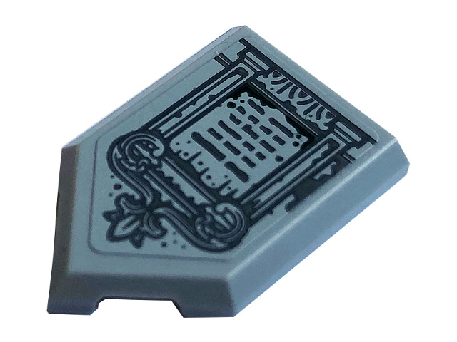 Lego Tile, Modified 2 x 3 Pentagonal with Tombstone Pattern (Sticker) - Set 70420 / Light Bluish Gray