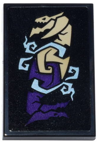 Lego Tile 2 x 3 with Tan and Dark Purple Intertwined Dragons, Blue Energy Pattern Model Left Side (Sticker) - Set 71836 / Black