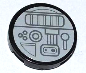 Lego Tile, Round 2 x 2 with Dark Bluish Gray SW Mechanical Parts on Light Bluish Gray Background Pattern (Sticker) - Sets 7964 / 7965 / Black