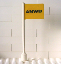 Lego Flag on Flagpole, Straight with 'ANWB' on Yellow Background Pattern (Sticker) - Set 1590-2 / White