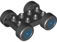 Lego Duplo Car Base 2 x 4 with Black Tires and Blue Spokes Wheels Pattern (88760 / 88762c01pb11)