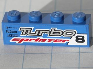Lego Brick 1 x 4 with Black '8' and Gray 'Turbo' and Red 'sprinter' Pattern Model Left side (Sticker) - Set 8120