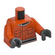 Lego Torso, Vest, Black Belt, Collar, Pockets Print, Reddish Orange Arms, Dark Bluish Gray Hands