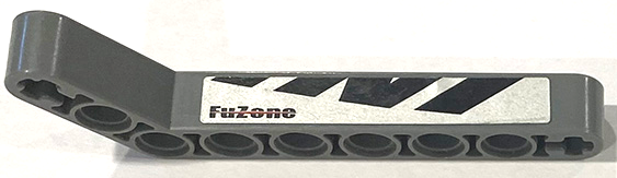 Lego Technic, Liftarm, Modified Bent Thick 1 x 9 (7 - 3) with Black 'FuZone' and Polygons on Silver Background Pattern Model Left Side (Sticker) - Set 8863