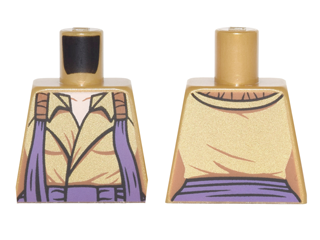 Lego Torso Open Coat with Collar, Orange and Dark Purple Loose Straps Pattern / Pearl Gold