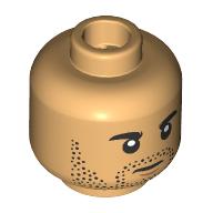 Lego Minifig Head Xavier Dobbs, Black Eyebrows, Stubbled Beard, Stern / Nervous / Warm Tan