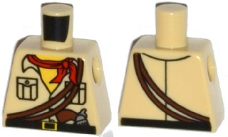 Lego Torso Safari Shirt with Buttons and Pockets, Black Belt with Buckle, Red Neckerchief Scarf, Reddish Brown Pistol and Thick Ropes, Yellow Neck Pattern / Tan