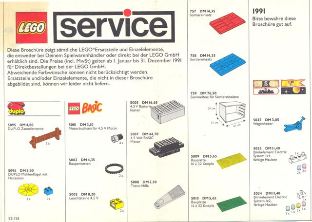Lego 1991 Medium Service Packs German (921758)