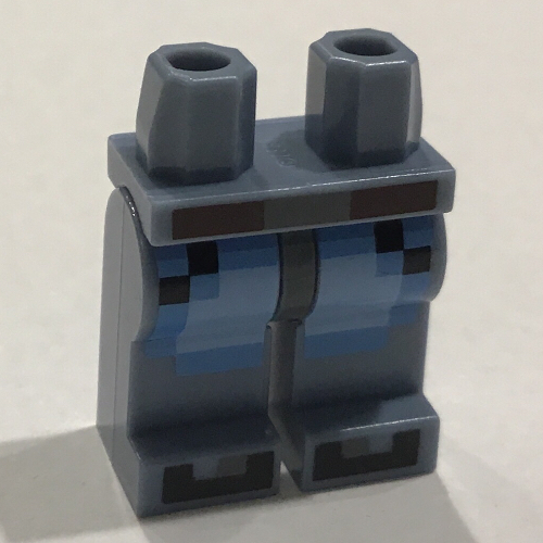 Lego Hips and Sand Blue Legs with Pixelated Medium Blue and Bright Light Blue Jeans, Reddish Brown Belt and Black Shoes / Sand Blue