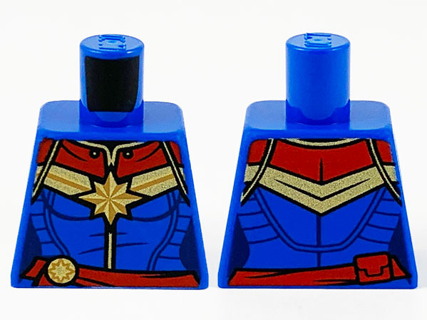Lego Torso Female Outline with Gold 8 Point Star and Wide Stripes, Dark Red Collar and Belt Pattern / Blue
