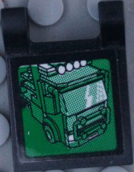 Lego Flag 2 x 2 Square with Flat Edge with Surveillance Camera Picture of Semi-Truck on Computer Screen Pattern (Sticker) - Set 60169 / Black