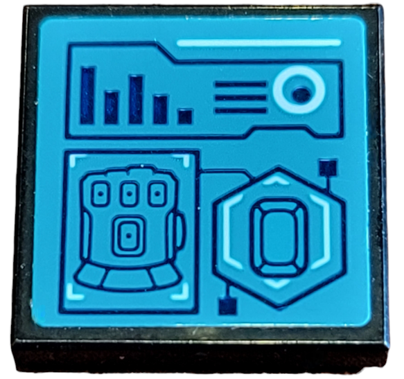 Lego Tile 2 x 2 with Avengers Infinity Gauntlet, Stone, Bar Chart, Lines and Hexagon on Dark Turquoise Background Pattern (Sticker) - Set 76126