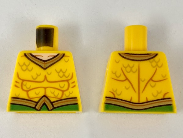 Lego Torso Gold Collar, Scale Lines, and Belt, Dark Orange Muscle Contours Pattern / Bright Light Orange