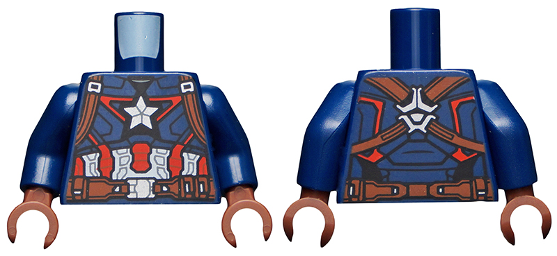 Lego Torso Armor Outline with White Star on Chest, Red and White Stripes Pattern / Dark Blue Arms / Reddish Brown Hands