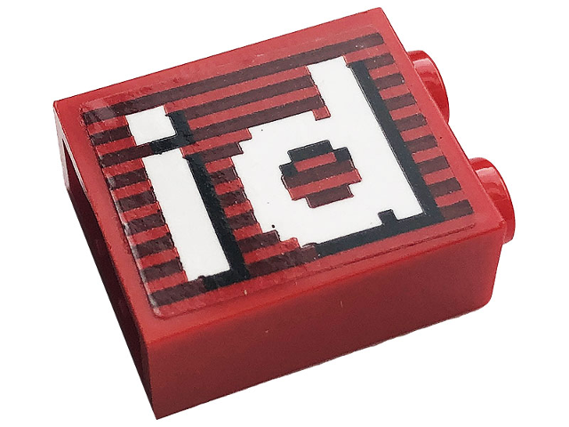 Lego Brick 1 x 2 x 2 with Inside Stud Holder with Gray Stripes and White 'id' Pattern (Sticker) - Set 10272