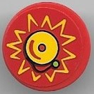 Lego Tile, Round 2 x 2 with Bottom Stud Holder with Yellow High Striker Bell and Zigzag Lines Pattern (Sticker) - Set 40529 / Red