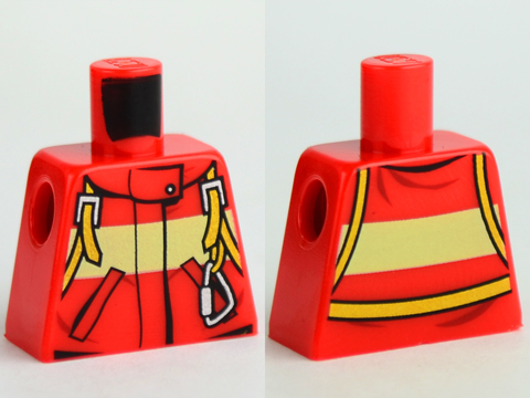 Lego Torso Fire Suit with Stripe and Harness with Carabiner Pattern / Red