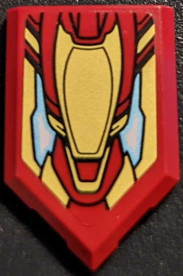 Lego Tile, Modified 2 x 3 Pentagonal with Iron Man Shield with Gold and Metallic Light Blue Armor Plates Pattern (Sticker) - Set 76192