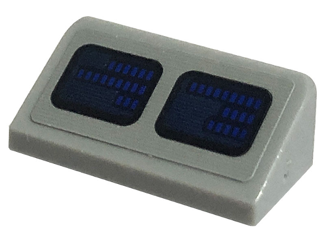 Lego Slope 30 1 x 2 x 2/3 with 2 Dark Blue Rounded Squares with Blue Equalizer Bars (SW Droid Scanner) Pattern (Sticker) - Set 75290 / Light Bluish Gray