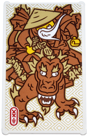 Lego Glass for Window 1 x 4 x 6 with Sensei Wu Riding Medium Nougat and Tan Dragon and Red Ninjago Logogram 'ART' Pattern (Sticker) - Set 71799 / White