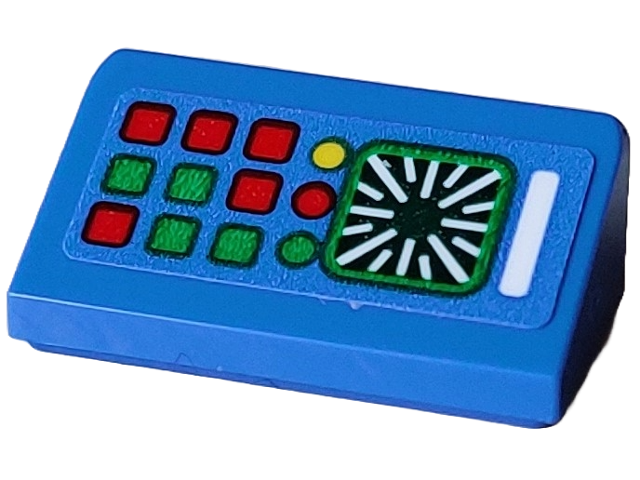 Lego Slope 30 1 x 2 x 2/3 with Yellow, Red and Green Buttons, Black Radar Screen and White Bar Pattern (Sticker) - Set 40712