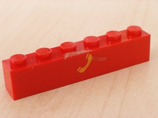 Lego Brick 1 x 6 with Yellow Telephone Pattern (Sticker) - Set 2150 / Red