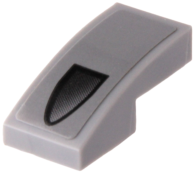 Lego Slope, Curved 2 x 1 x 2/3 with Black Air Intake Pattern Model Left Side (Sticker) - Set 76906 / Light Bluish Gray