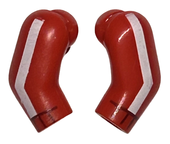 Lego Arm, (Matching Left and Right) Pair with White Stripes and Dark Red Cuffs Pattern / Red