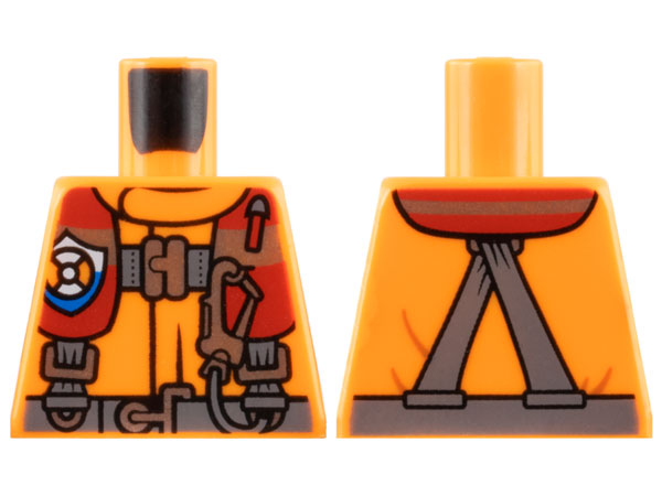 Lego Torso Coast Guard, Jacket with Harness, Belt, Carabiner and Coast Guard Logo Badge Pattern / Orange