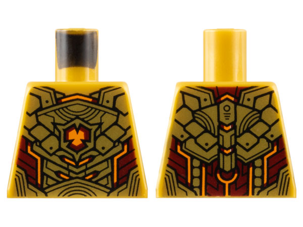 Lego Torso Armor with Gold and Dark Red Plates and Orange Highlights Pattern / Pearl Gold
