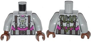 Lego Torso Armor with Suspenders and Utility Belt over Purple Shirt Pattern / Light Bluish Gray Arms / Reddish Brown Hands