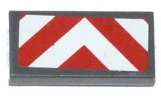Lego Tile 1 x 2 with Red and White Chevron Danger Stripes Thick Pattern (Sticker) - Set 70814 / Dark Bluish Gray