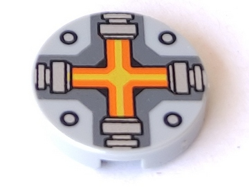 Lego Tile, Round 2 x 2 with Bottom Stud Holder with Orange and Yellow Cross Pattern
