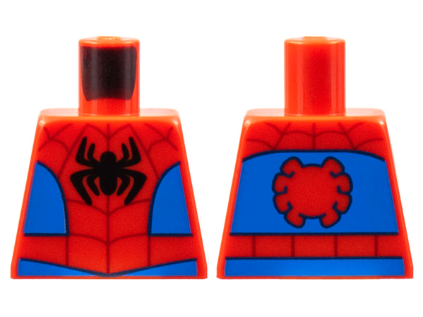 Lego Torso Black Spider, Dark Red Webbing, Blue Side Panels, Red Spider on Back Pattern / Red