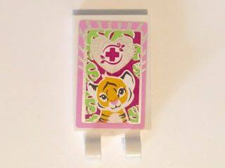 Lego Tile, Modified 2 x 3 with 2 Clips with Bright Light Orange Tiger, Magenta Cross, Bright Pink Border Pattern (Sticker) - Set 41058