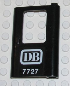 Lego Door 1 x 4 x 5 Train Right, Thin Support at Bottom with 'DB 7727' Pattern (Sticker) - Set 7727 / Black