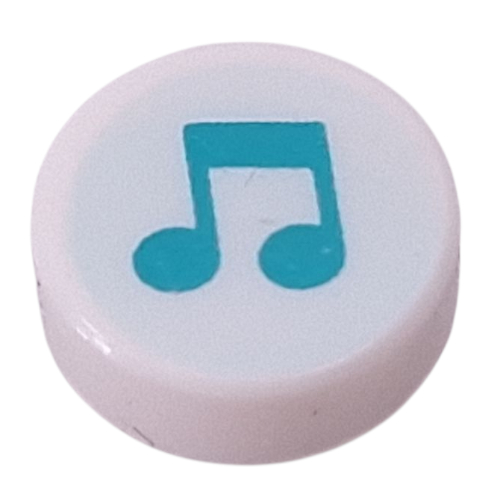 Lego Tile Round 1 x 1 with Dark Turquoise Music Note on Light Aqua Background Print / White